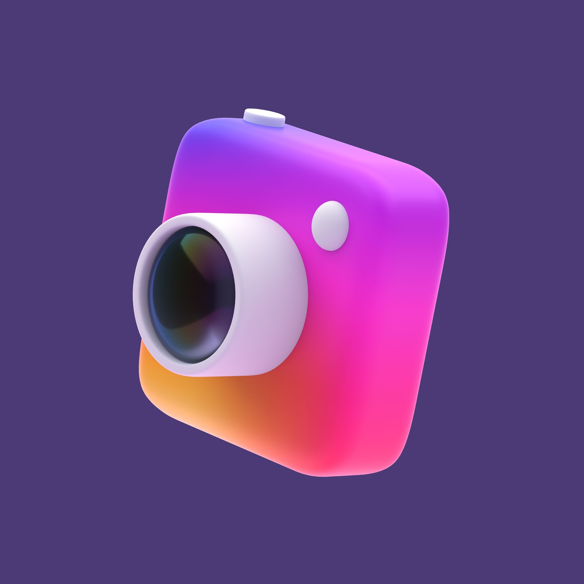 3d simple rainbow snapshot camera with lens on pastel background with clear shadow. Isolated hight quality 3d illustration.